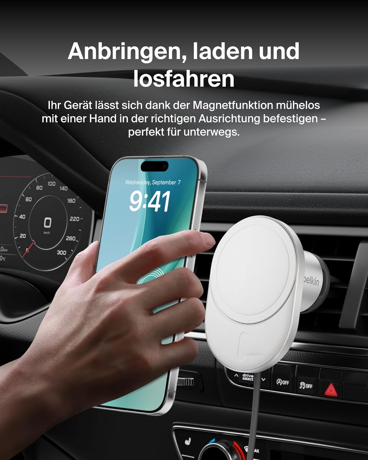 Detalle 2 de Belkin BoostCharge Pro magnetisches Qi2-Kfz-Ladegerät (15 W) mit MagSafe-Kompatibilität für iPhone