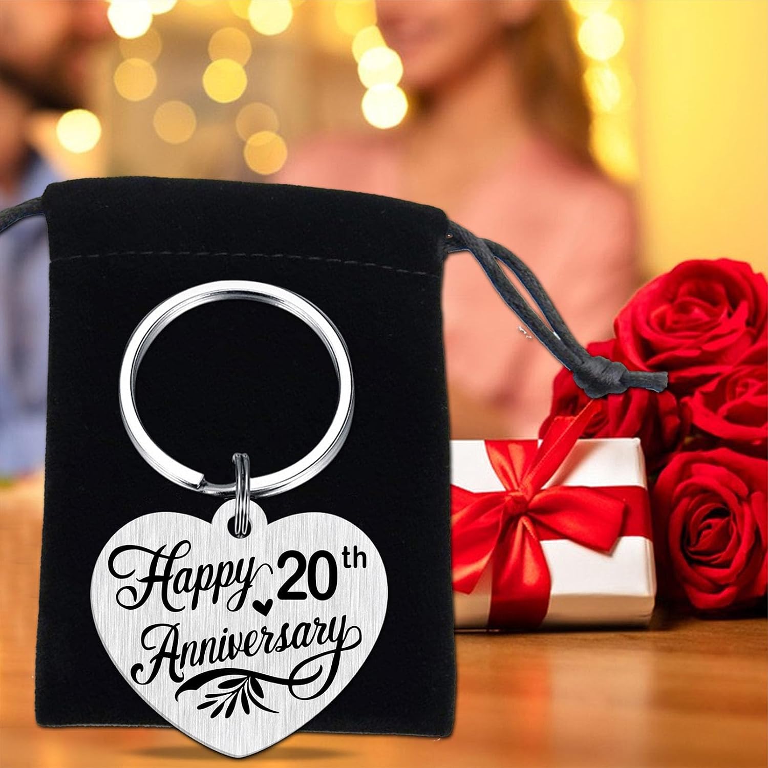 Thumbnail 5 de Tangvo Double-Sided Engraved Heart Anniversary Keychain – 20 Years Gift