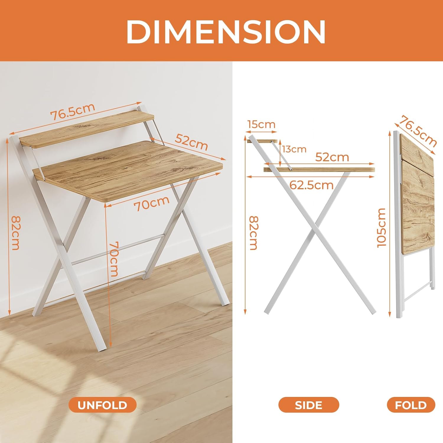 Thumbnail 2 de GreenForest Folding Desk (No Assembly Required) with Monitor Shelf, Oak – small space computer desk