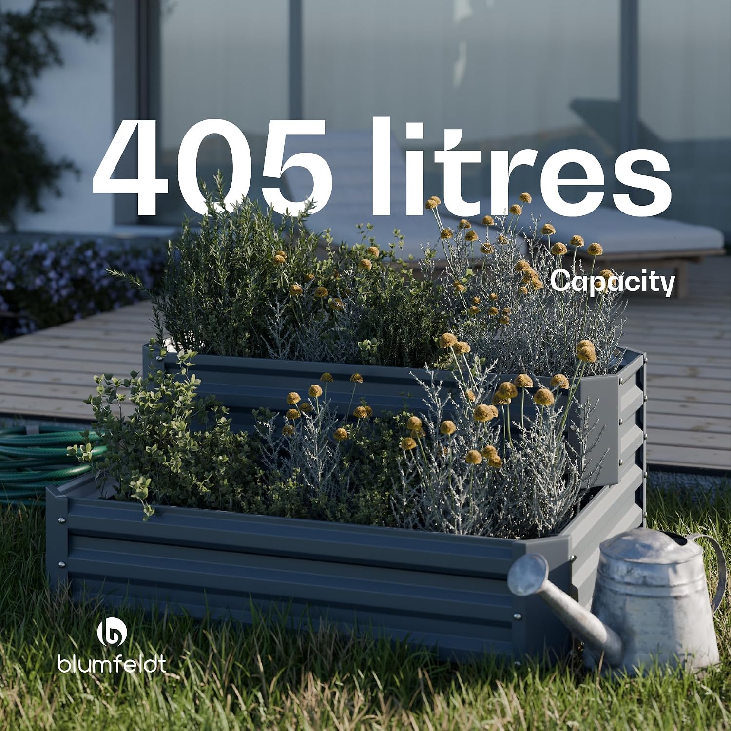 Detalle 1 de blumfeldt High Grow Two-Level Raised Garden Bed, 405 L, Galvalume Steel, 120 x 90 x 50 cm