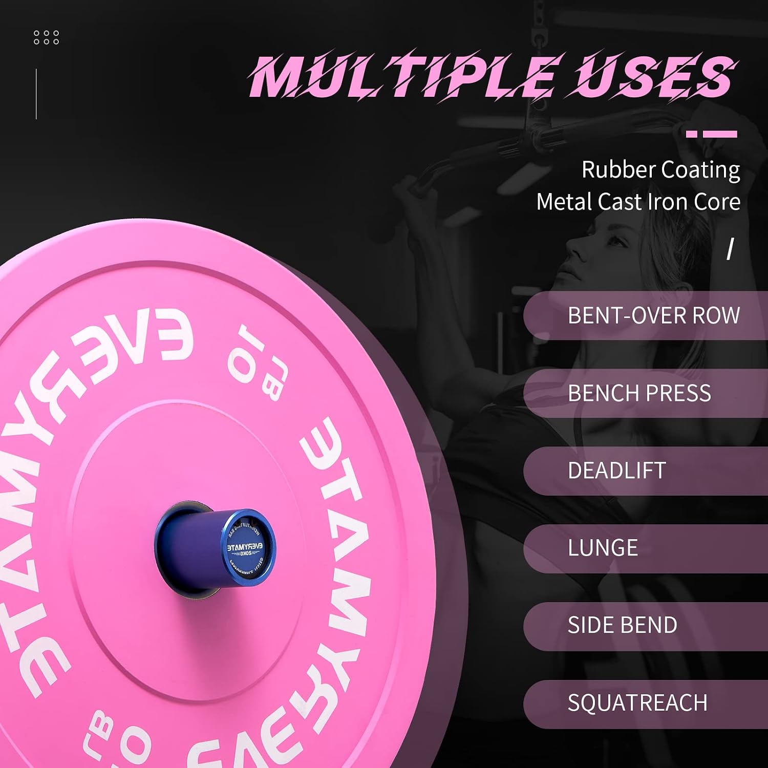Detalle de EVERYMATE 10LB Pink Bumper Plates Set, Fractional Olympic Plates with Steel Inserts
