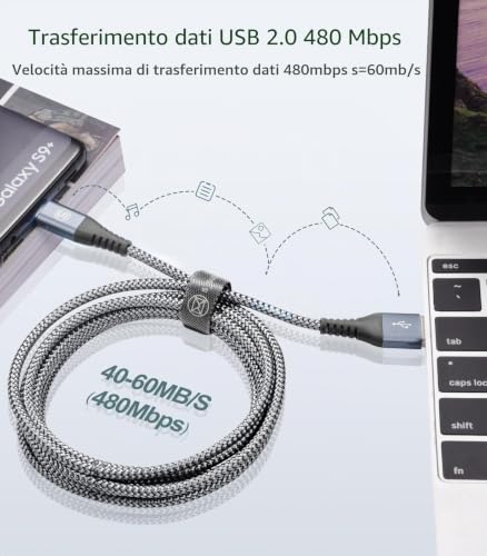 Detalle de Cavo USB C AviBrex Ricarica Rapida 2 Pezzi 2M + 3M in Nylon: compatibilità ampia e design robusto