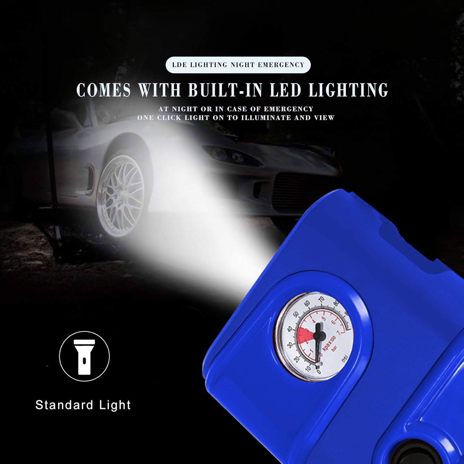 Thumbnail 2 de WindGallop 12V Car Tyre Inflator with Gauge and Adapters (Light Blue)