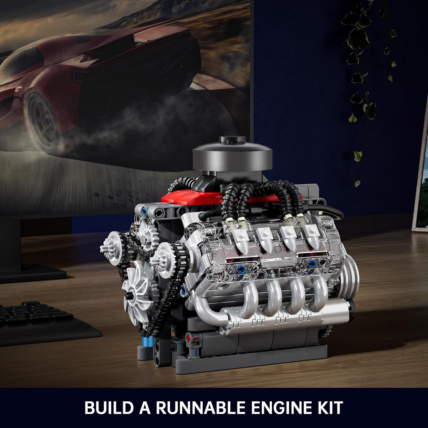 Detalle de Mould King 10171 Technik V8 Motor Bausatz (487 Teile) – LSX454 V-8 Engine Kit aus Klemmbausteinen