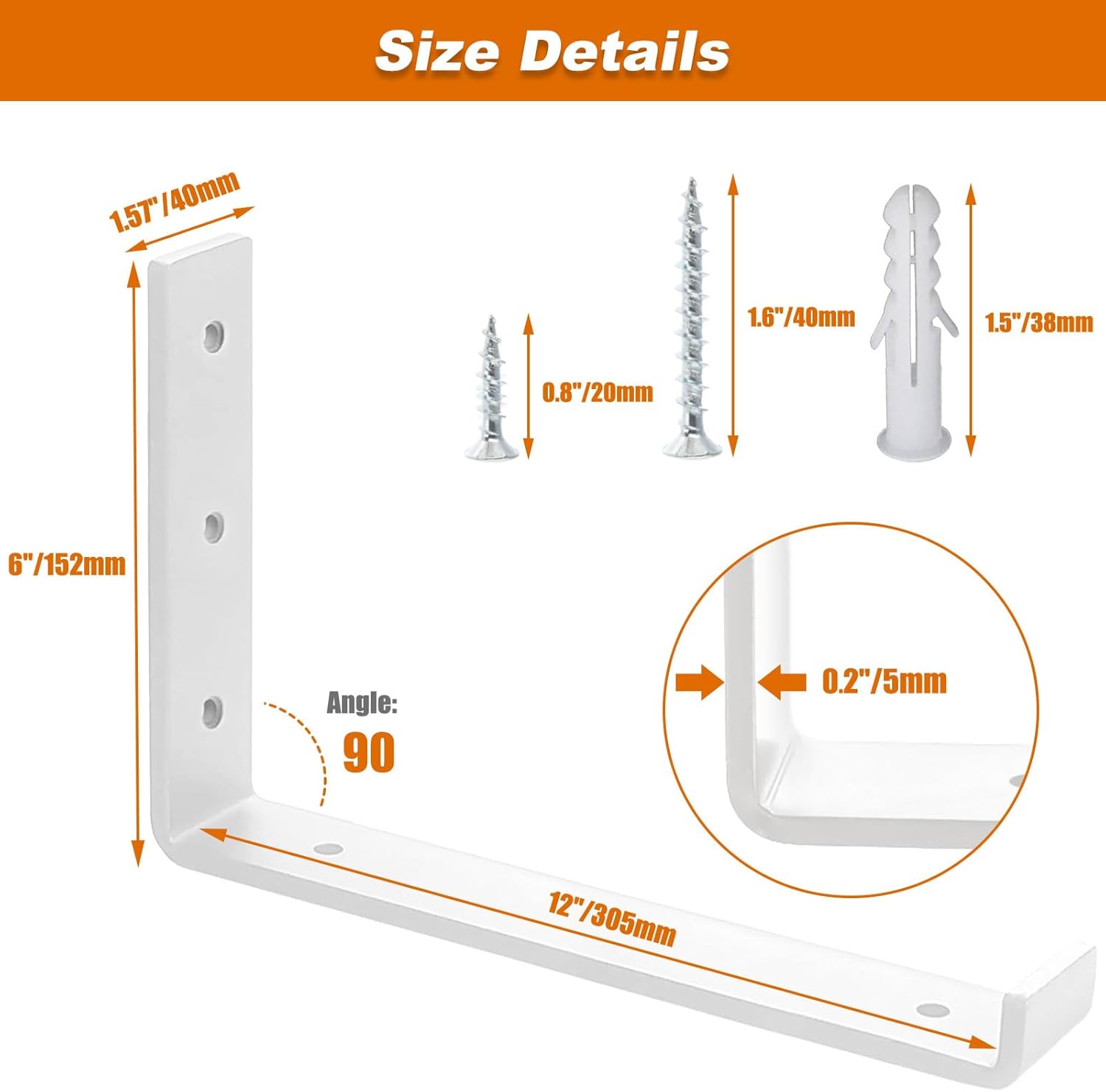 Thumbnail 1 de MLOQI 6 Pack Heavy Duty White Shelf Brackets with Lips (12"x6" / 15x30cm)