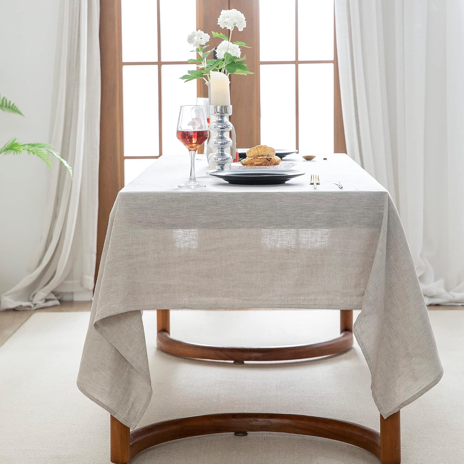 Detalle de EVERLY 100% Pure Linen Rectangle Tablecloth 108×60 in