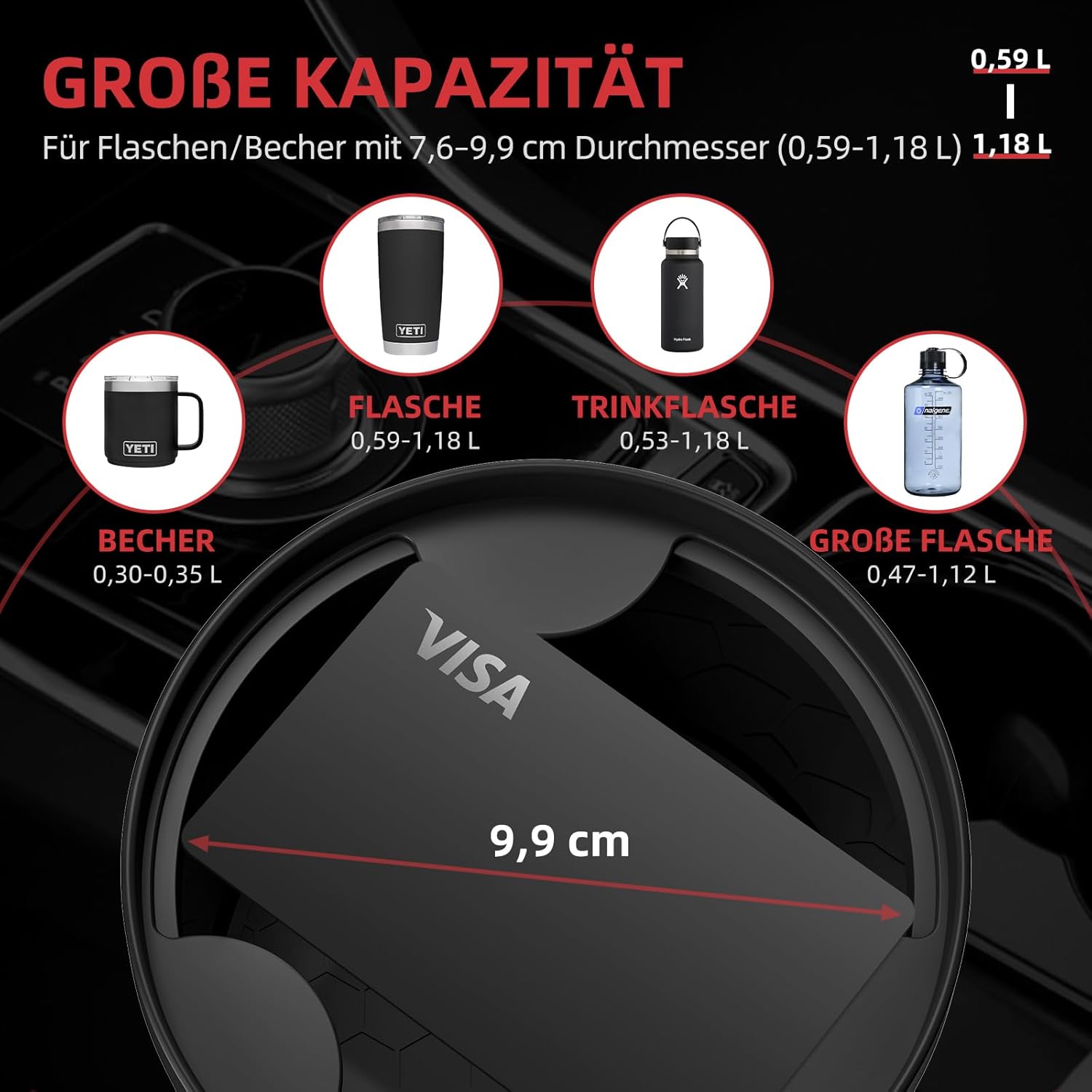 Thumbnail 2 de DYLEN Getränkehalter Auto mit verstellbarer Basis für Flaschen 0,5–1,4 l (7,0–10,5 cm)