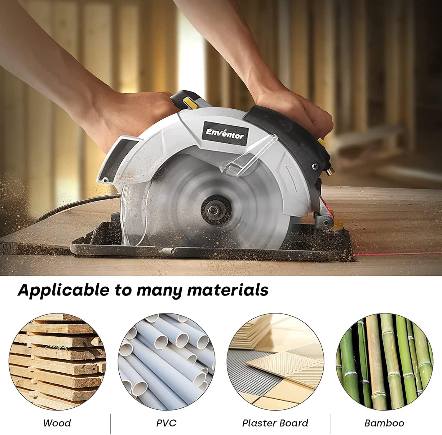 Thumbnail 6 de Enventor Enventor Circular Saw (1200W) with Laser Guide, 185mm Blades and Adjustable Depth