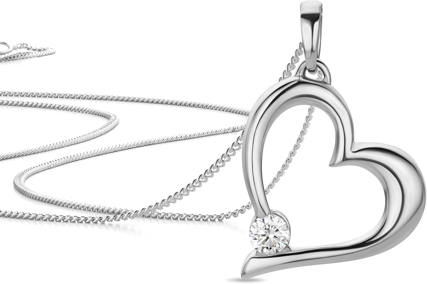 Thumbnail 2 de Orovi Collier Femme Or Jaune/Blanc avec Penditif Cœur et Zirconium – 9 Carats, 45 cm