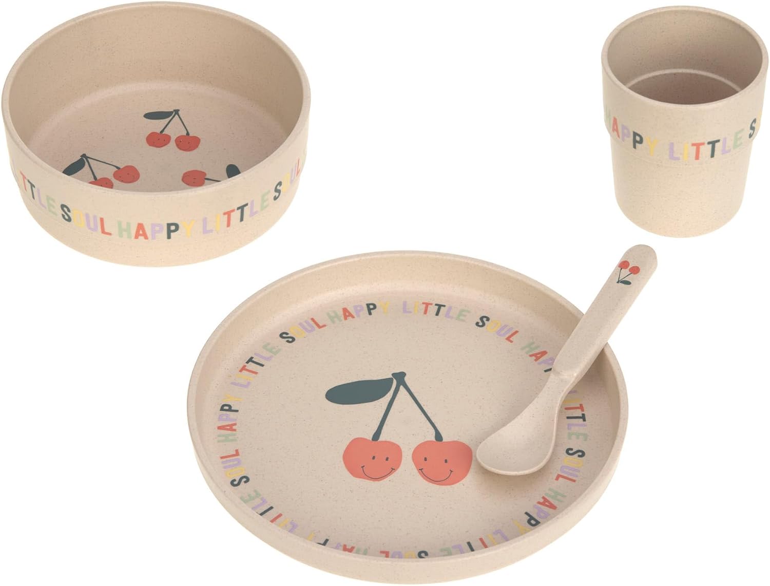 Detalle de LÄSSIG Dish Set Happy Fruits Cherry : ensemble de vaisselle enfant (assiettes, tasses, bols, cuillères) sans BPA