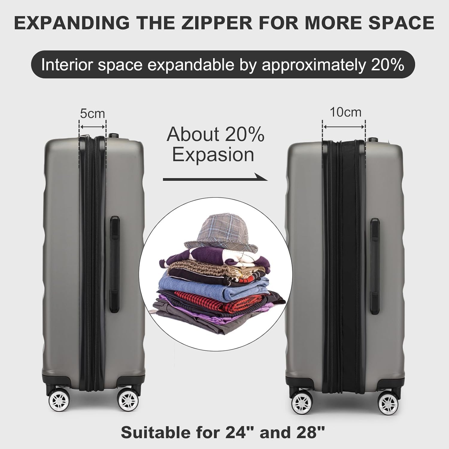 Thumbnail 4 de Kono 28 Inch Large Suitcase: Expandable, Lightweight Hard Shell with TSA Lock and 360° Wheels