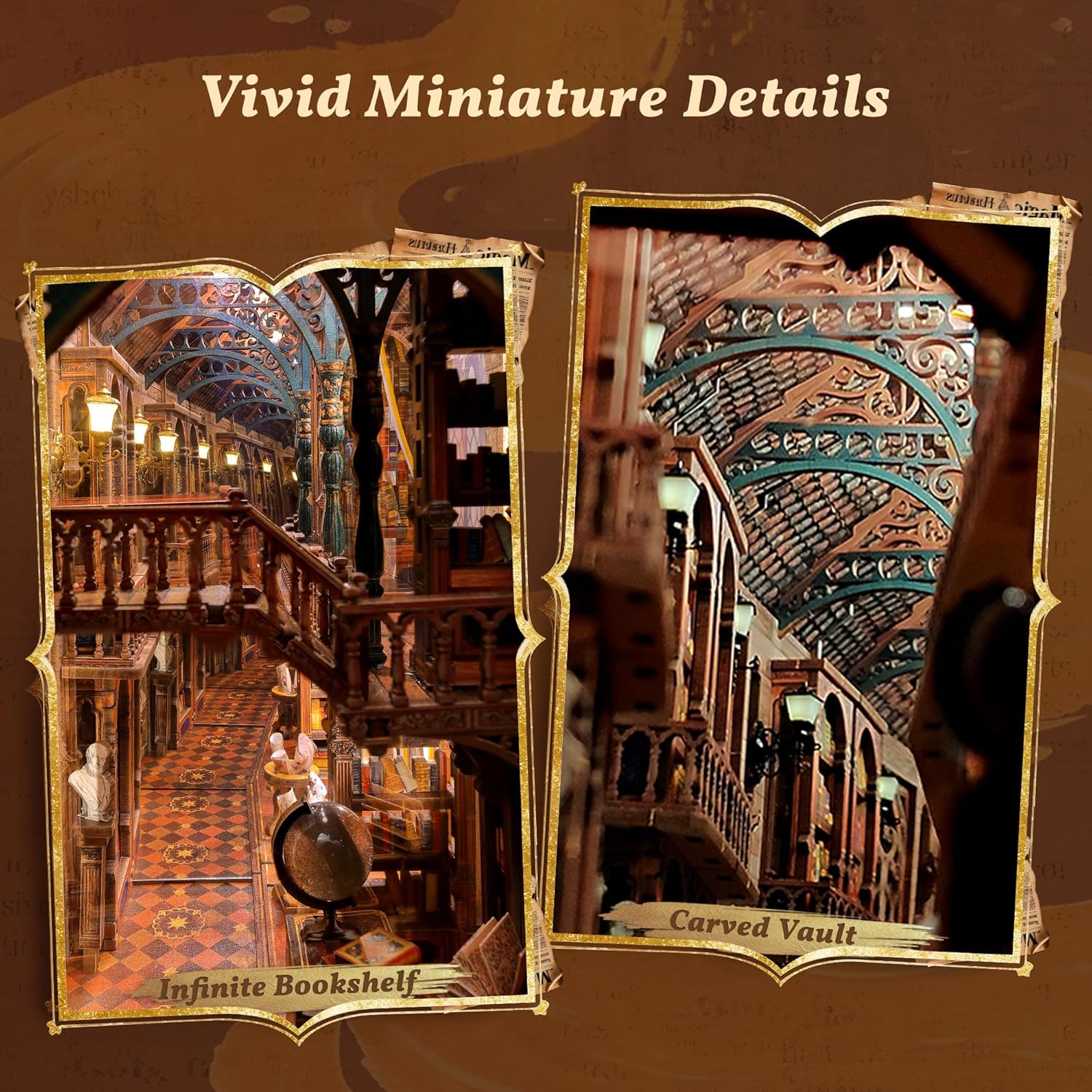 Thumbnail 2 de FUNPOLA Magic Library Book Nook Kit with LED 3D Wood Puzzle and Infinity Mirror