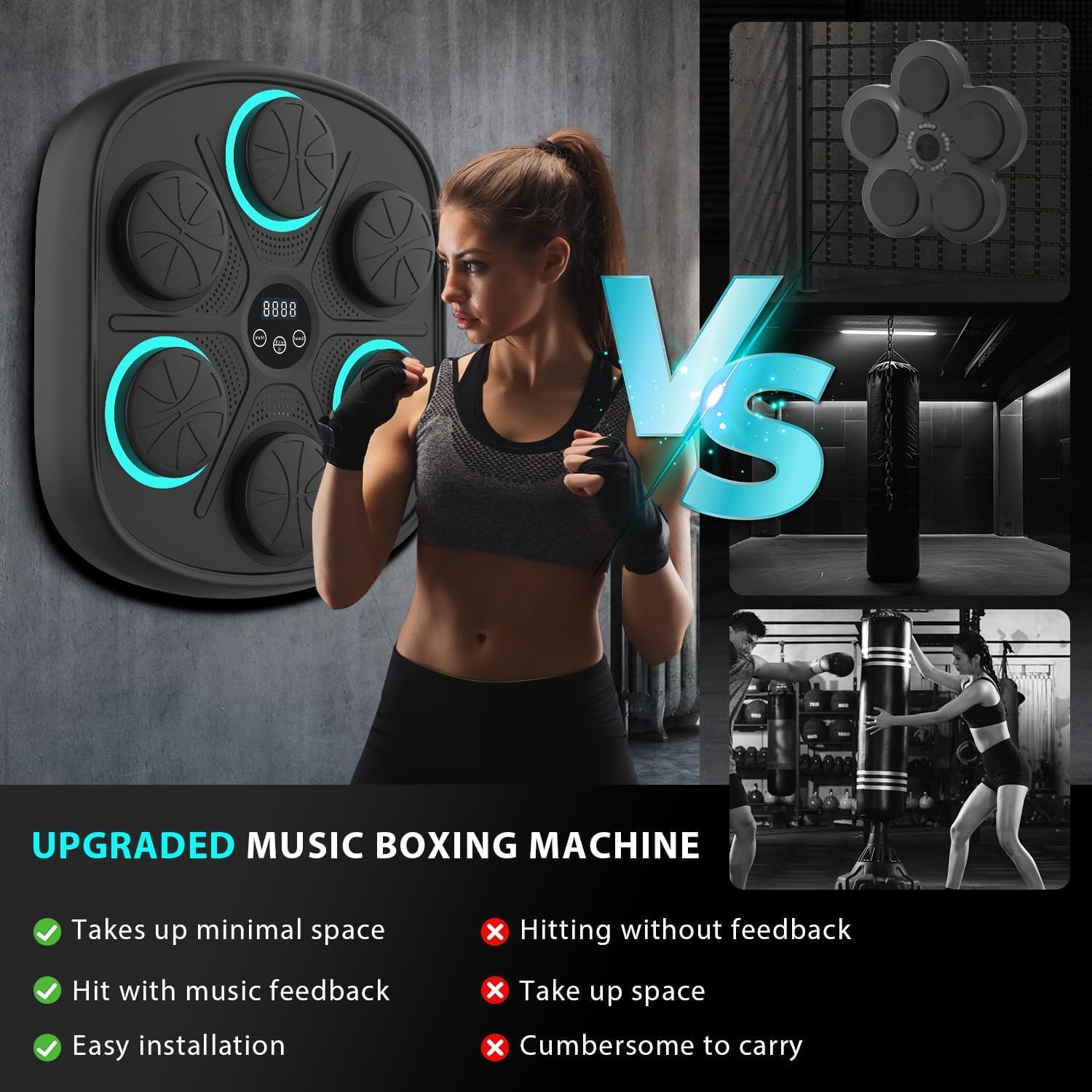 Detalle 1 de Poetish 32900-MBT Smart Music Boxing Machine with Bluetooth and LED Targets