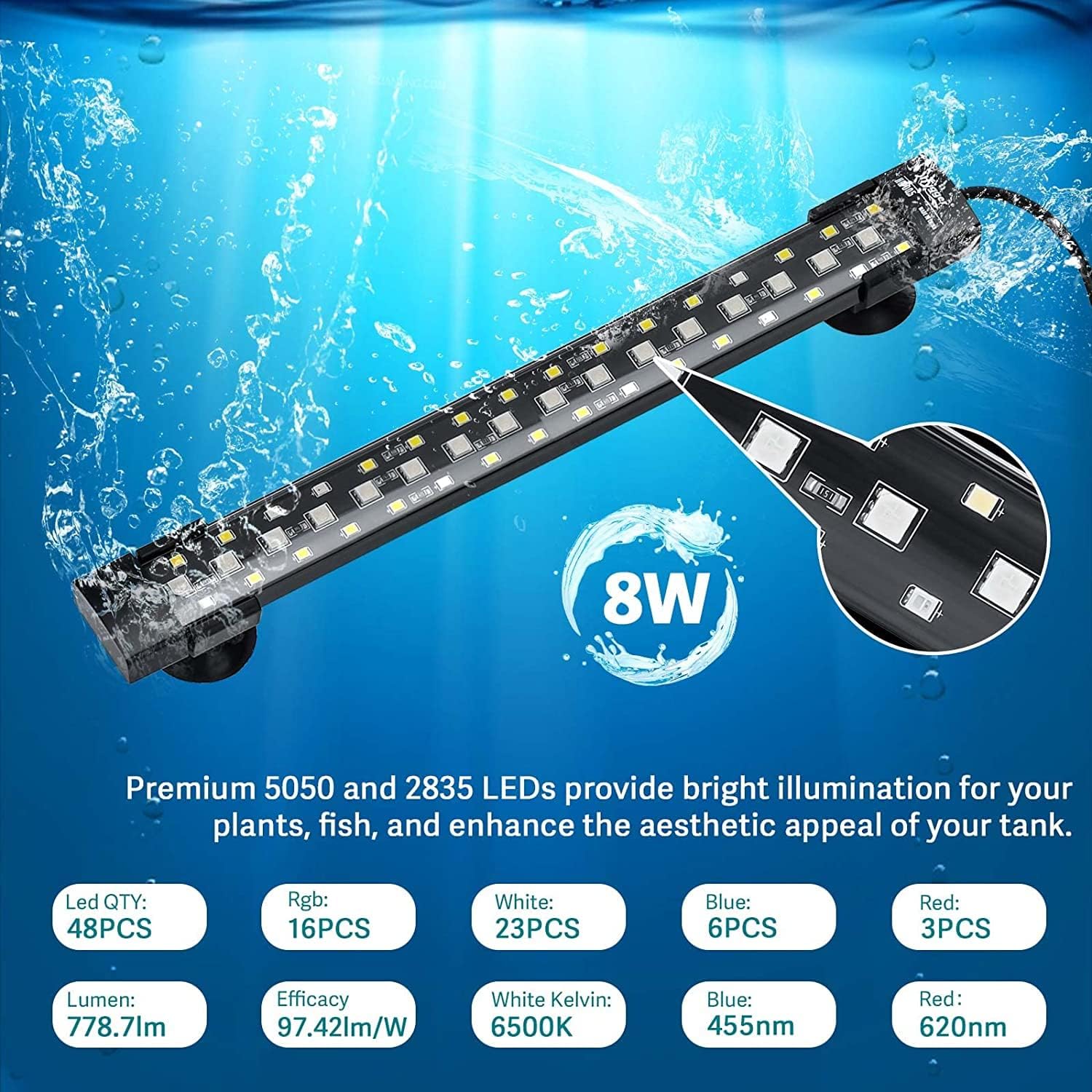 Detalle de hygger HG005 aquariumverlichting met 24/7-modus en 7 lichtkleuren