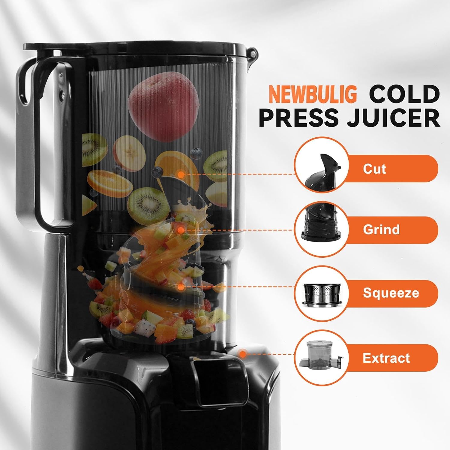 Detalle de NEWBULIG Cold Press Juicer with 4.25-Inch Feed Chute