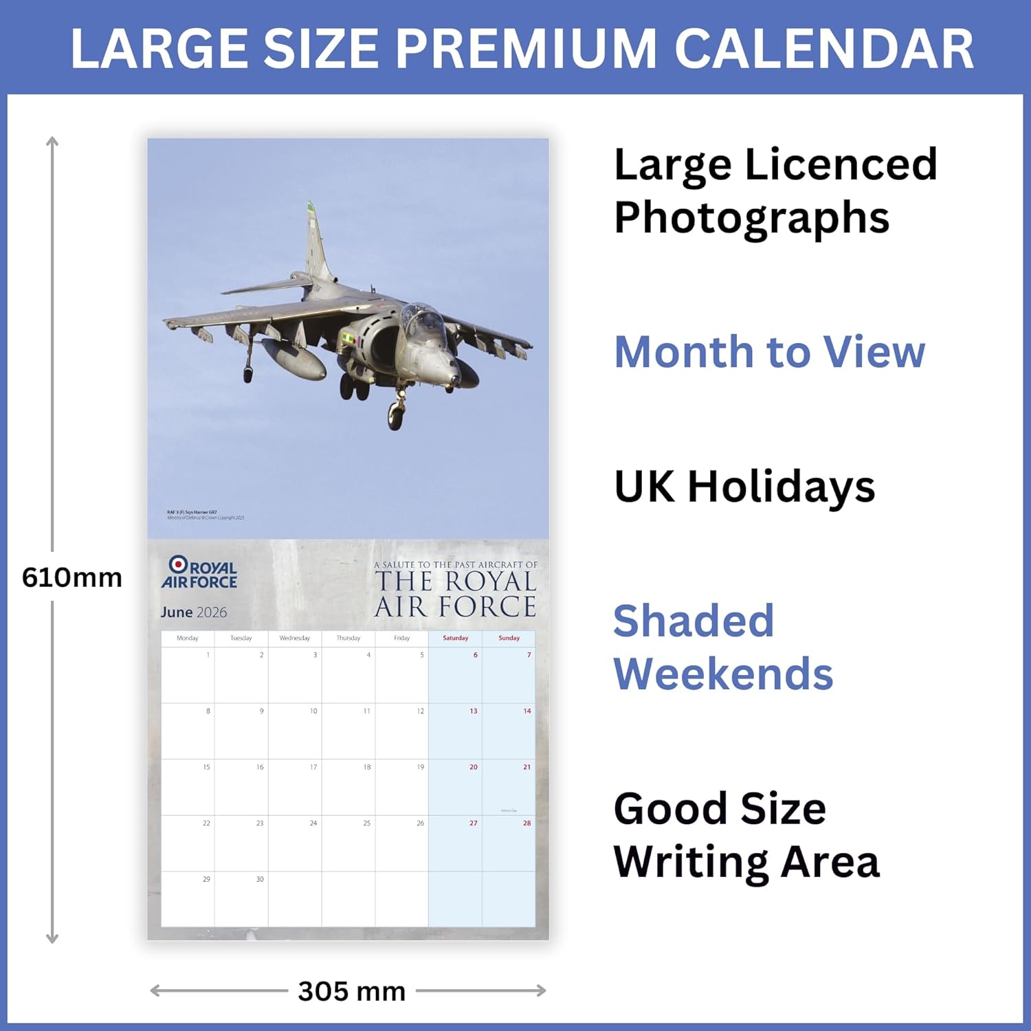 Detalle 2 de ALLTRADE Calendar 2026 RAF “Salute To The Past” (made in Britain) with UK holidays and RAF photo art