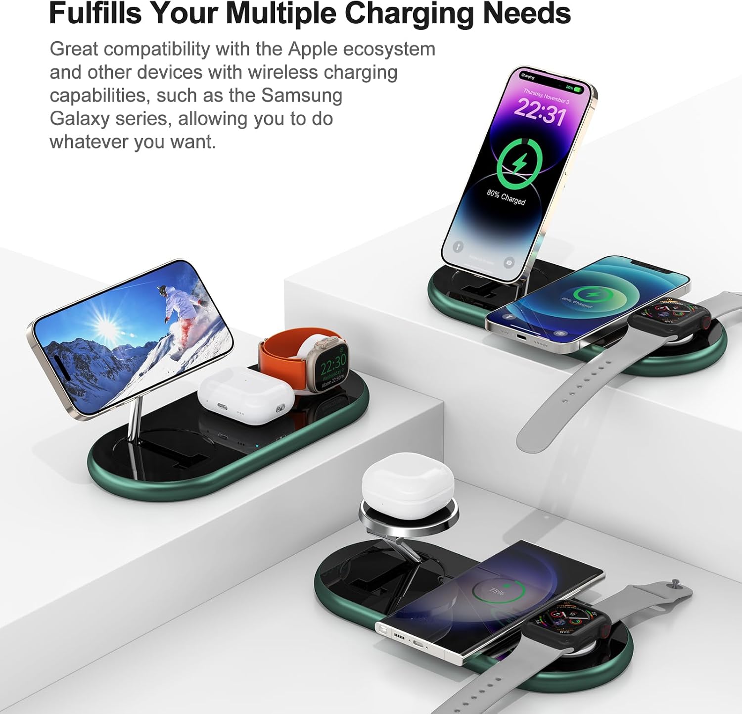 Thumbnail 3 de 3-in-1 Charging Station for Apple Devices (Mag-Safe) with Adjustable Stand for iPhone, Apple Watch & AirPods