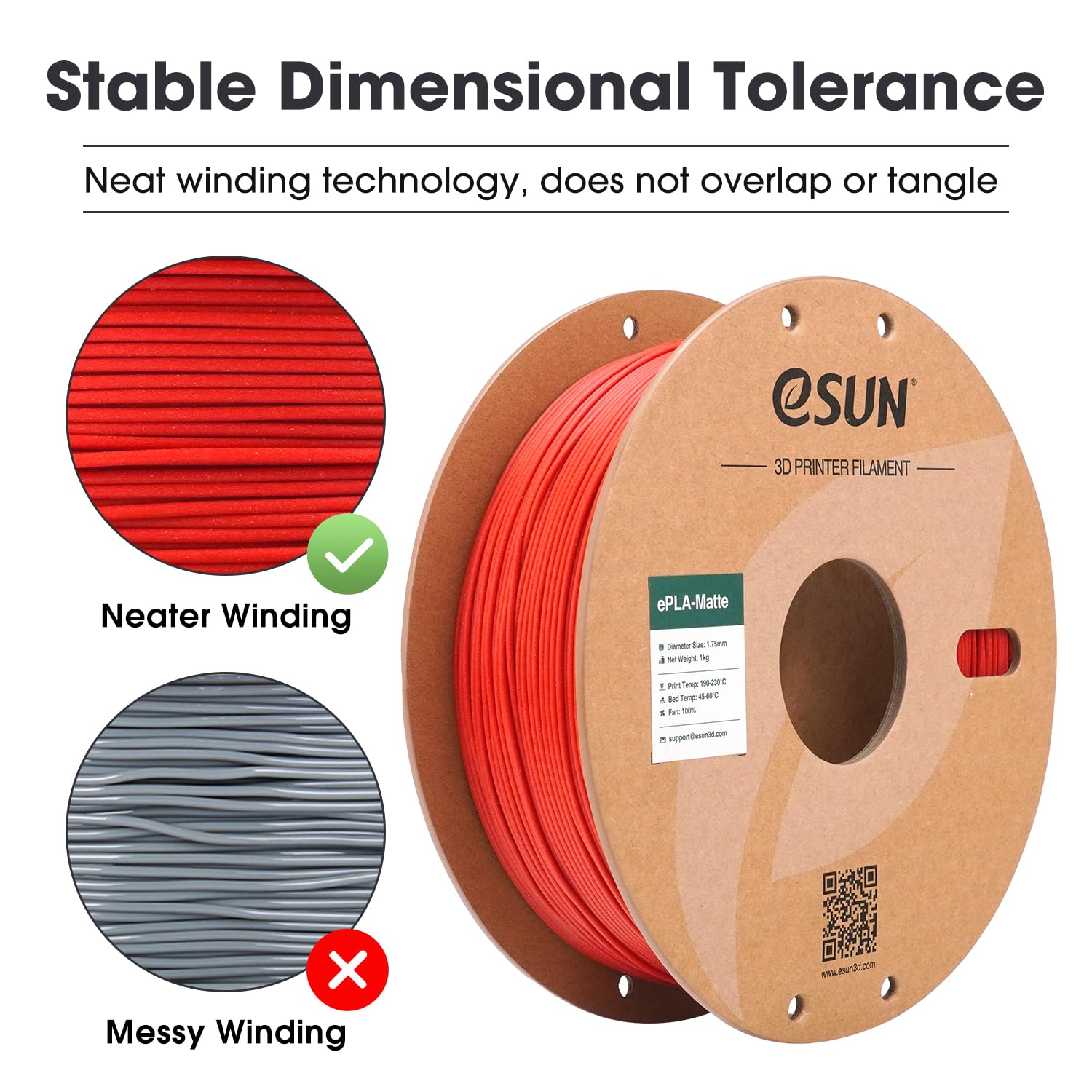 Thumbnail 3 de eSUN PLA Mate 3D Filamento 1.75mm, 2x1kg, Negro y Rojo 🎨