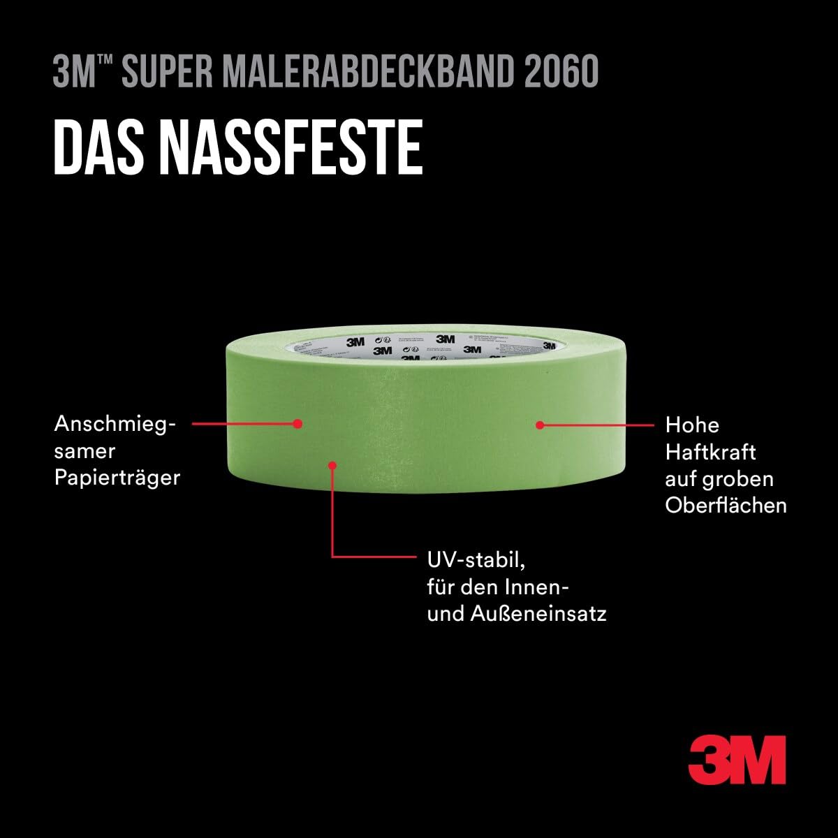 Thumbnail 3 de 3M Pro Malerabdeckband 2060 für grobe Oberflächen – 48 mm x 50 m, UV- und wasserbeständig, innen/außen