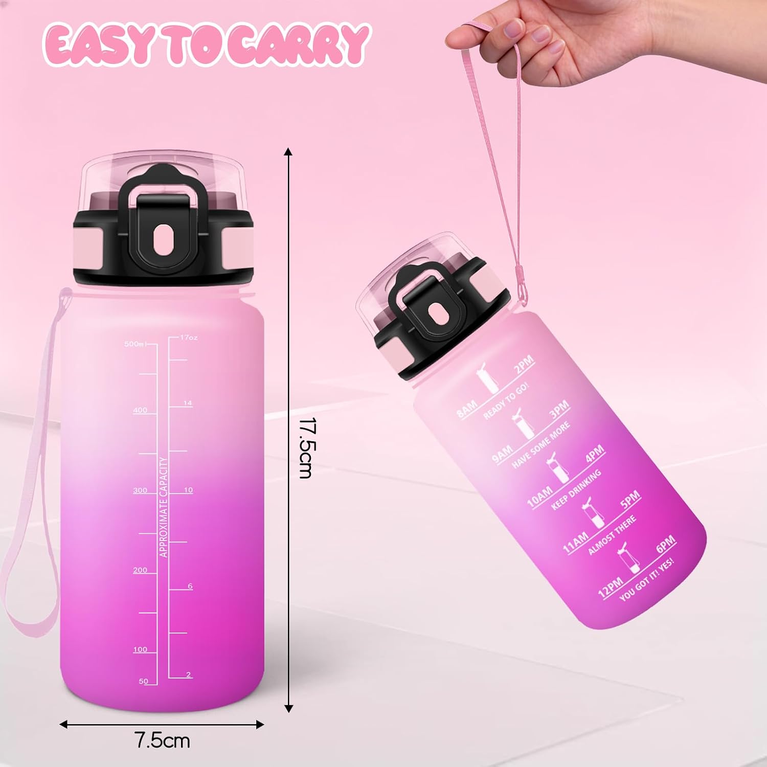 Thumbnail 3 de Mulbijeo Trinkflasche 500ml mit Zeitmarkierung und Strohhalm – auslaufsicher und BPA-frei