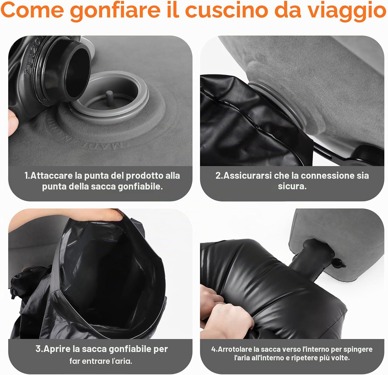 Detalle 2 de Maliton poggiapiedi gonfiabile per aereo (borsa inclusa) – poggiapiedi da viaggio regolabile, grigio scuro