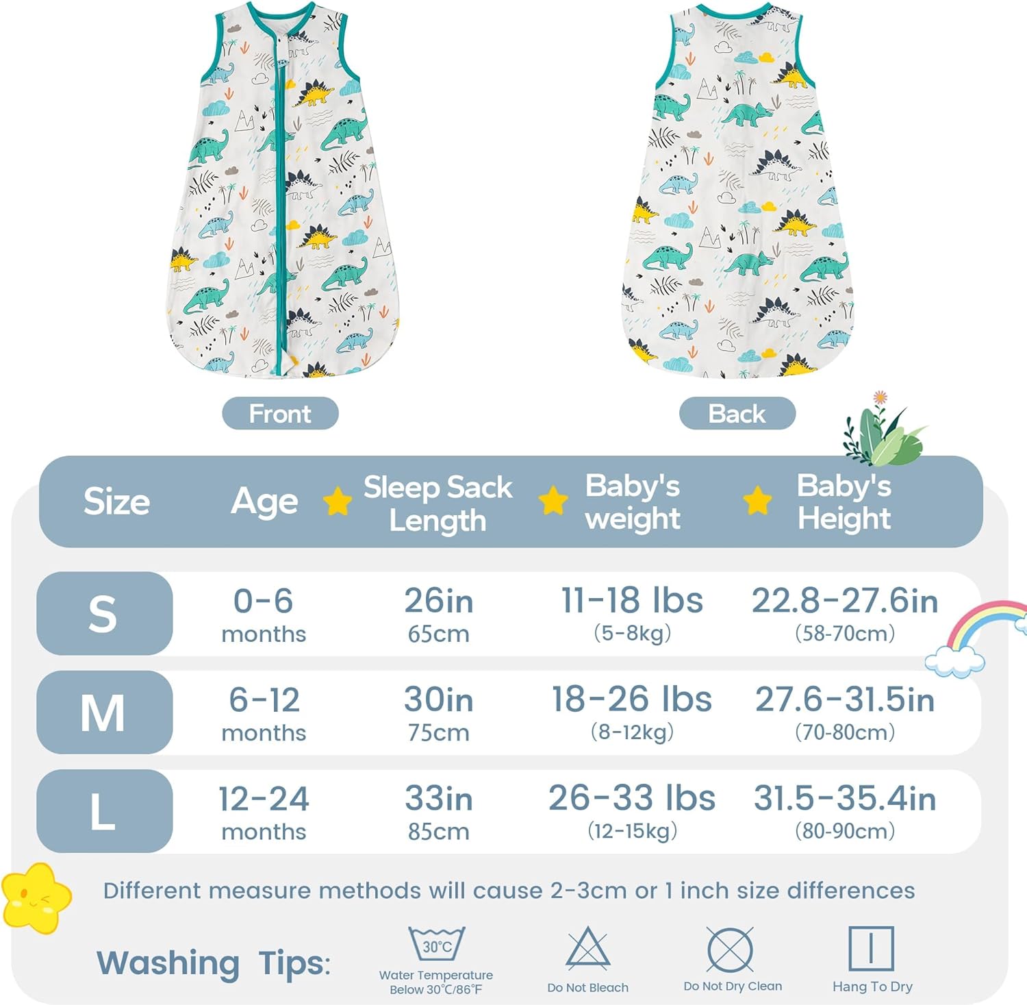 Thumbnail 5 de ZIGJOY 0.5 Tog Baby Sleeping Bag – 100% Cotton, Jurassic Print, 12-24 Months