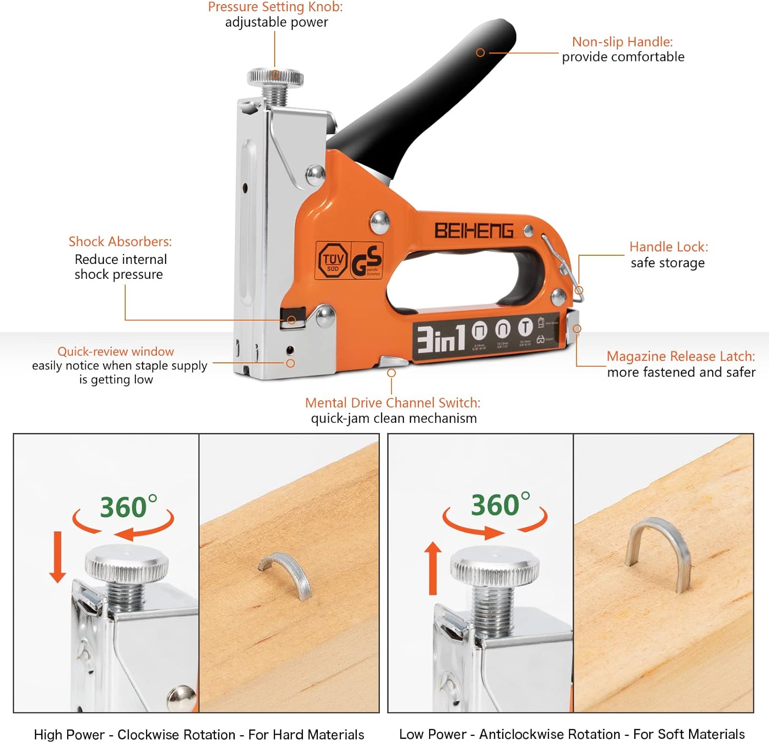 Detalle 2 de BeiHeng 3-in-1 Heavy Duty Staple Gun 1200 staples 🛠