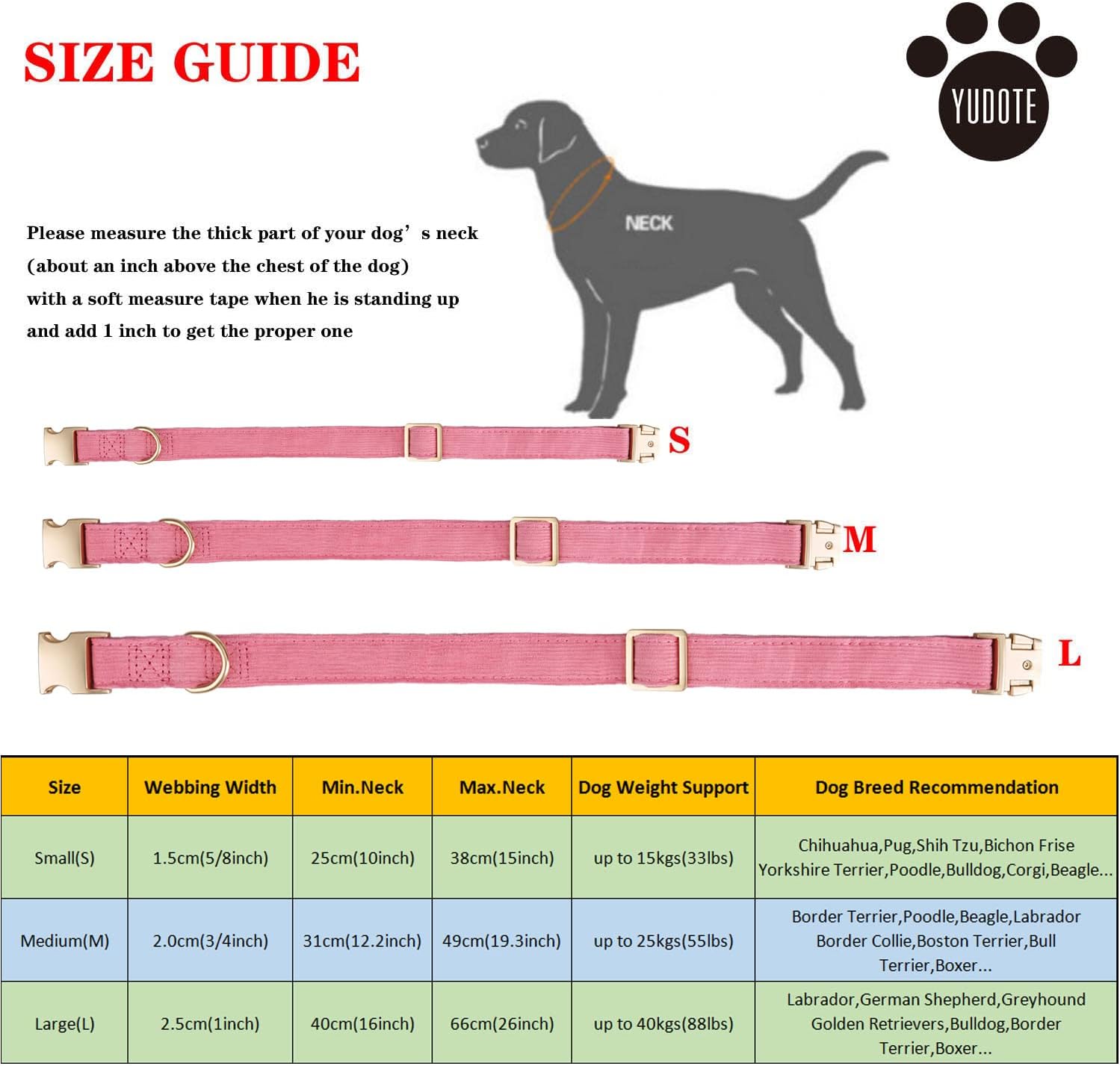 Detalle 2 de YUDOTE Ultra-soft Dog Collar: Natural Cotton Corduroy for Small Dogs (Rosy Pink)
