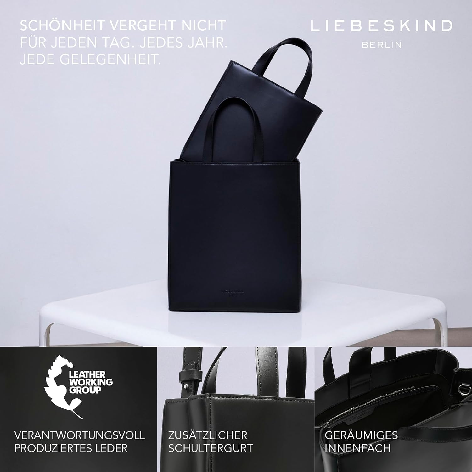 Thumbnail 1 de Liebeskind Berlin Paper Bag M – Tote aus Leder mit Jacquard-Schultergurt