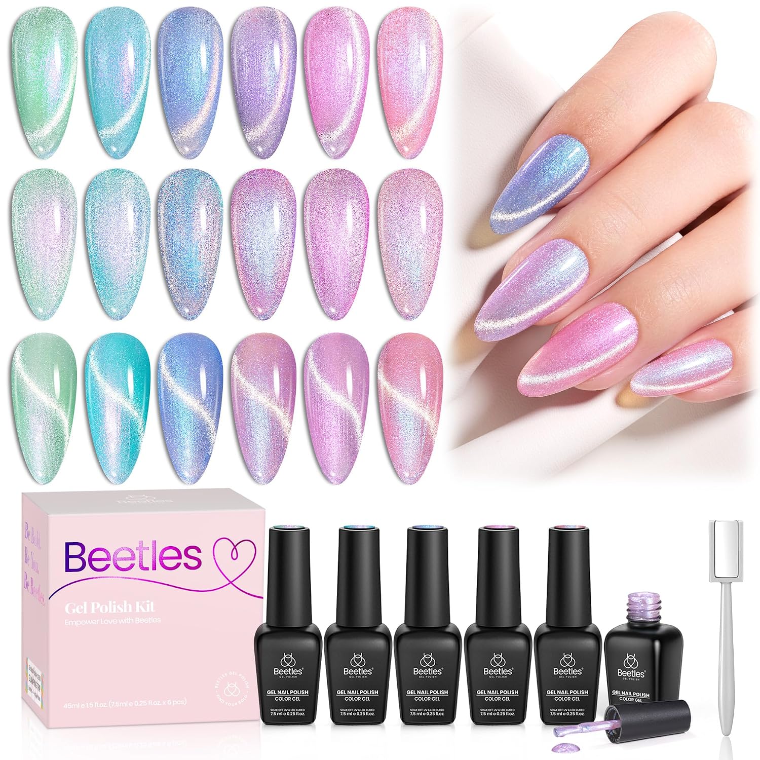 Detalle de Beetles Cat Eye Gel-Nagellack-Set 6 Farben