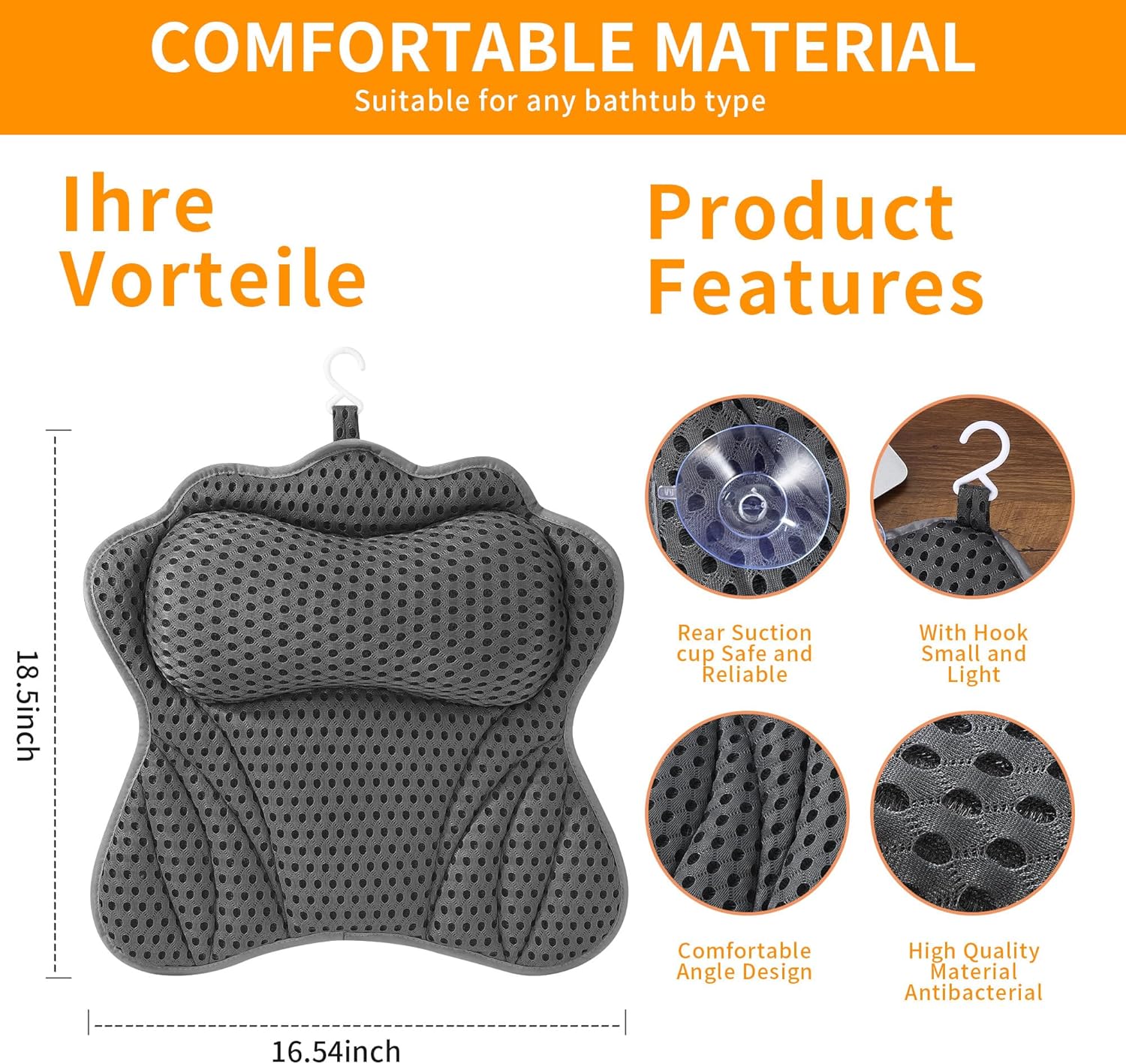 Thumbnail 1 de Coussin de baignoire adulte avec technologie 4D Air Mesh et 6 ventouses antidérapantes