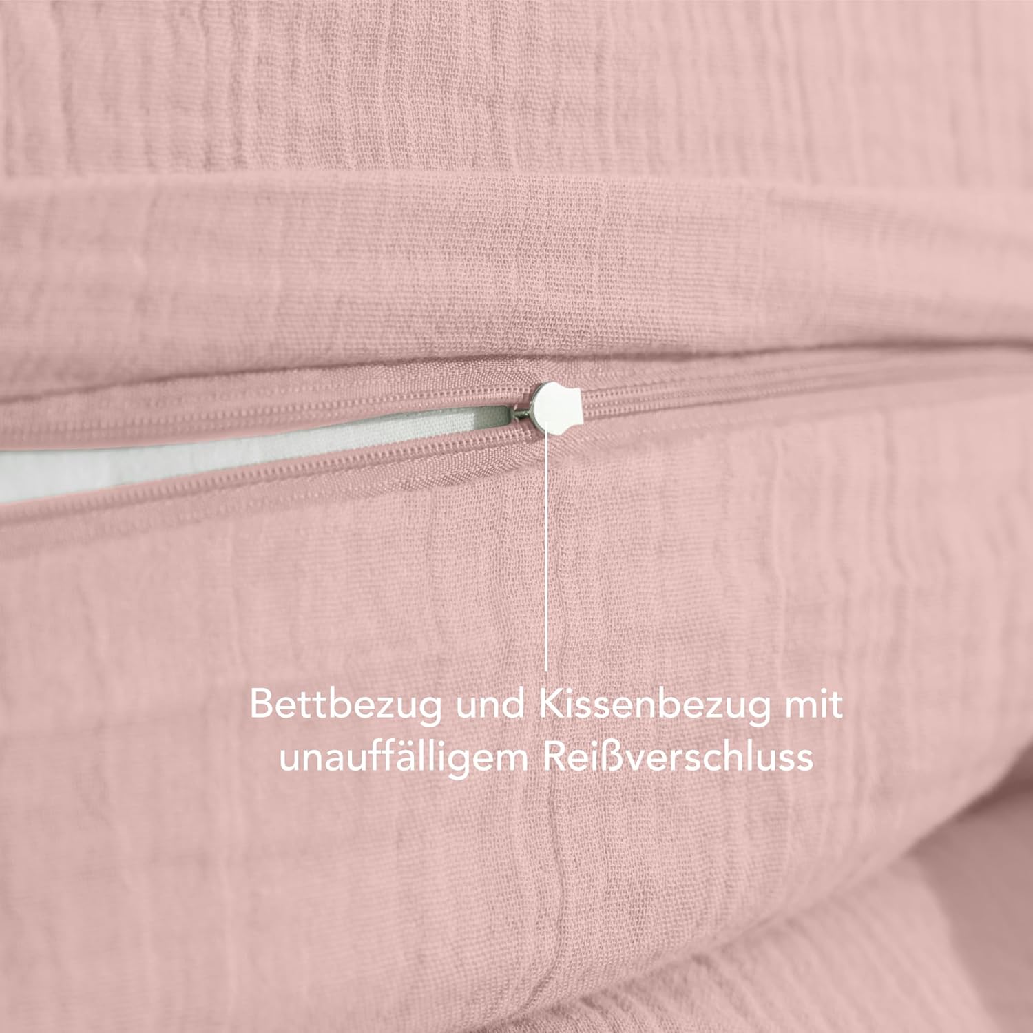 Detalle de Dreamzie Baby Bettwäsche Musselin 80x80 cm + Kissenbezug 35x40 cm – 100% Baumwolle, OEKO-TEX, Rosa