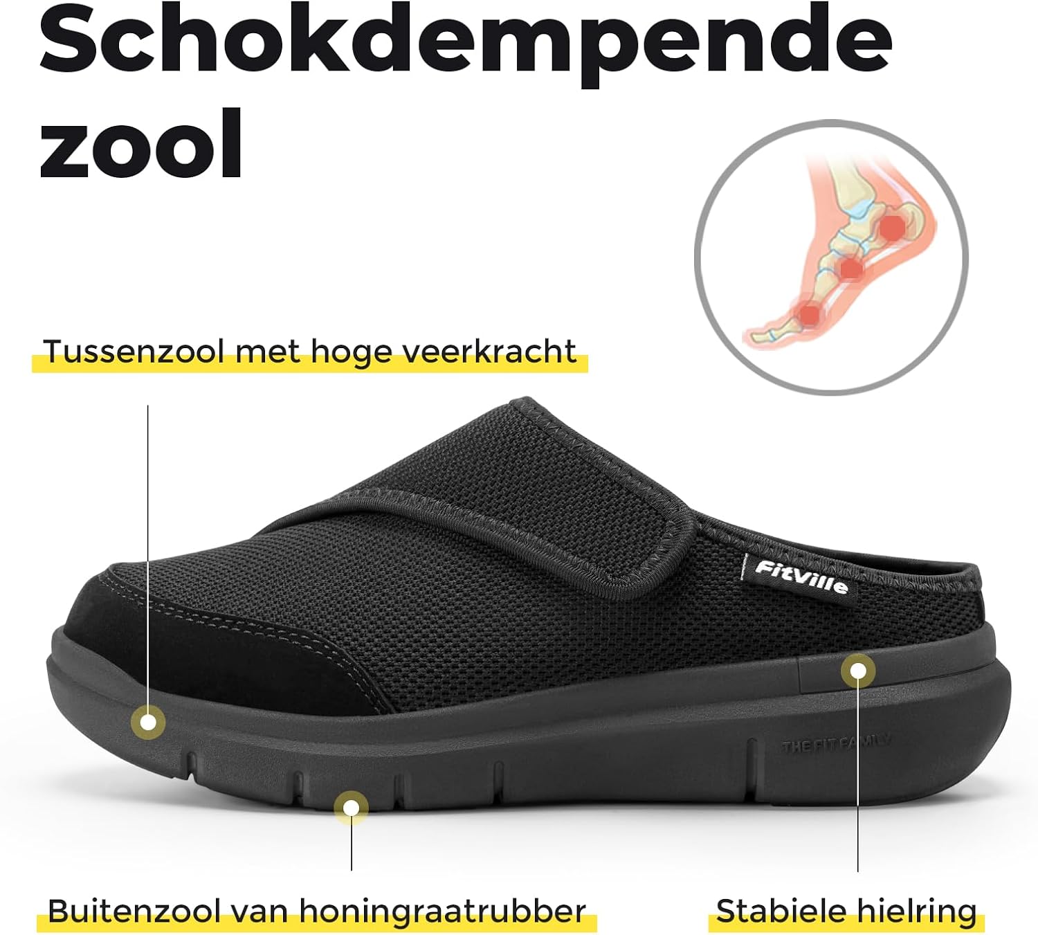 Thumbnail 5 de FitVille V5 diabetische pantoffels voor dames met brede teenbox en klittenband