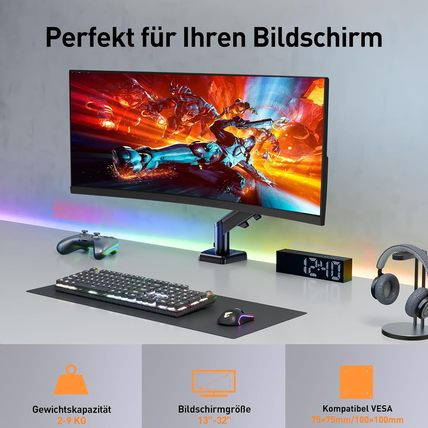 Thumbnail 1 de ELIVED Monitorhalterung EV6013B-DE – 13–32 Zoll, 2–9 kg, VESA 75/100 mm, Gasfeder