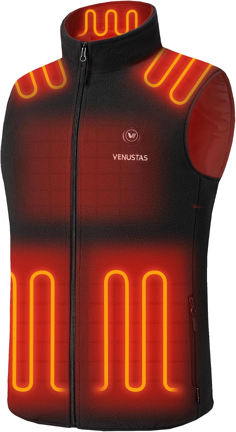 Detalle de Venustas Venustas-6000 Men's Heated Fleece Vest, 6 Zones, Collar Heating