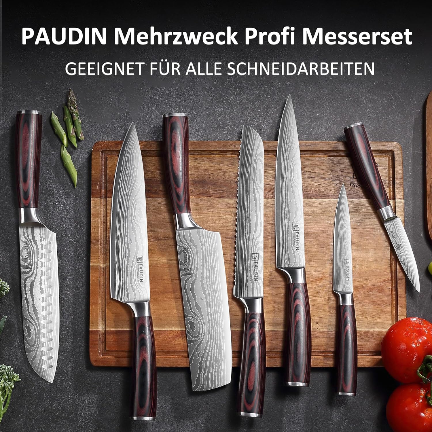 Thumbnail 2 de PAUDIN Messerset 7-teilig mit Profi-Küchenmessern aus Edelstahl – inkl. Holzgriff und Geschenkbox