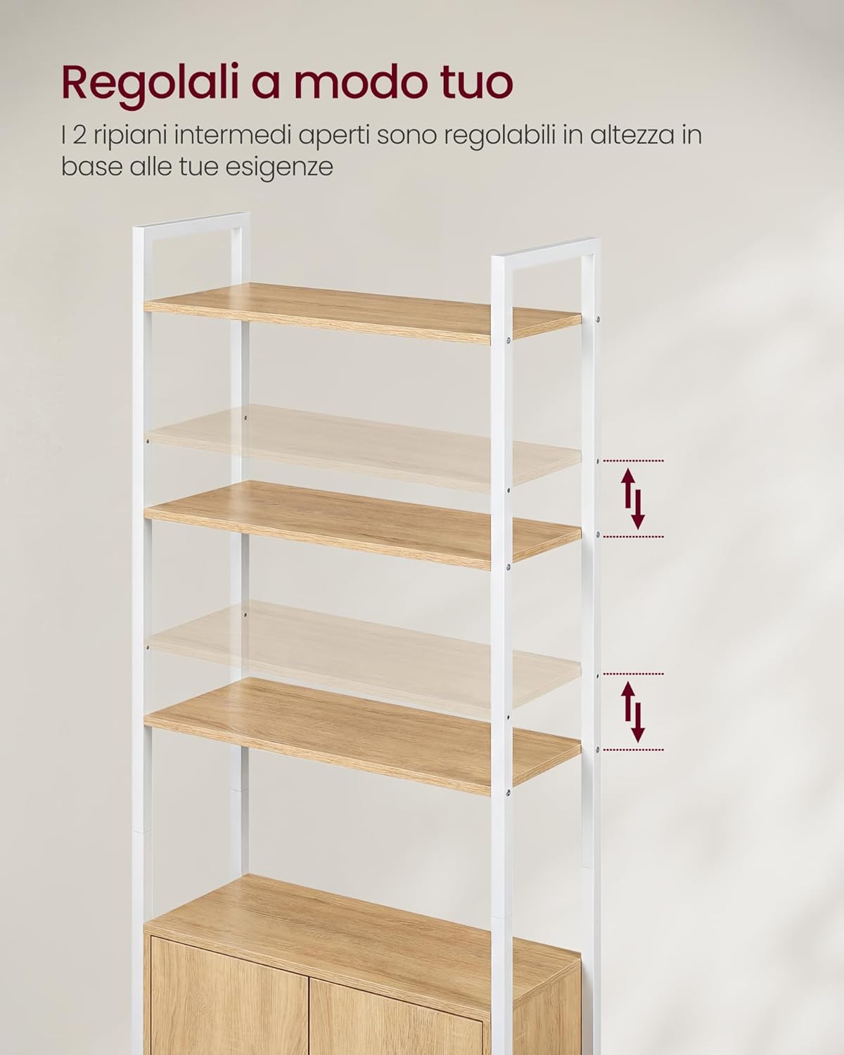 Thumbnail 5 de VASAGLE LLS133YA01 Libreria verticale a 6 ripiani con anta, struttura in metallo e pannelli Rovere dorato/bianco opaco