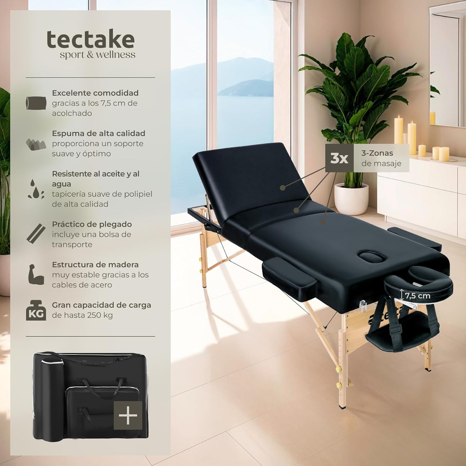 Detalle 2 de tectake Camilla Masaje Plegable 250 kg