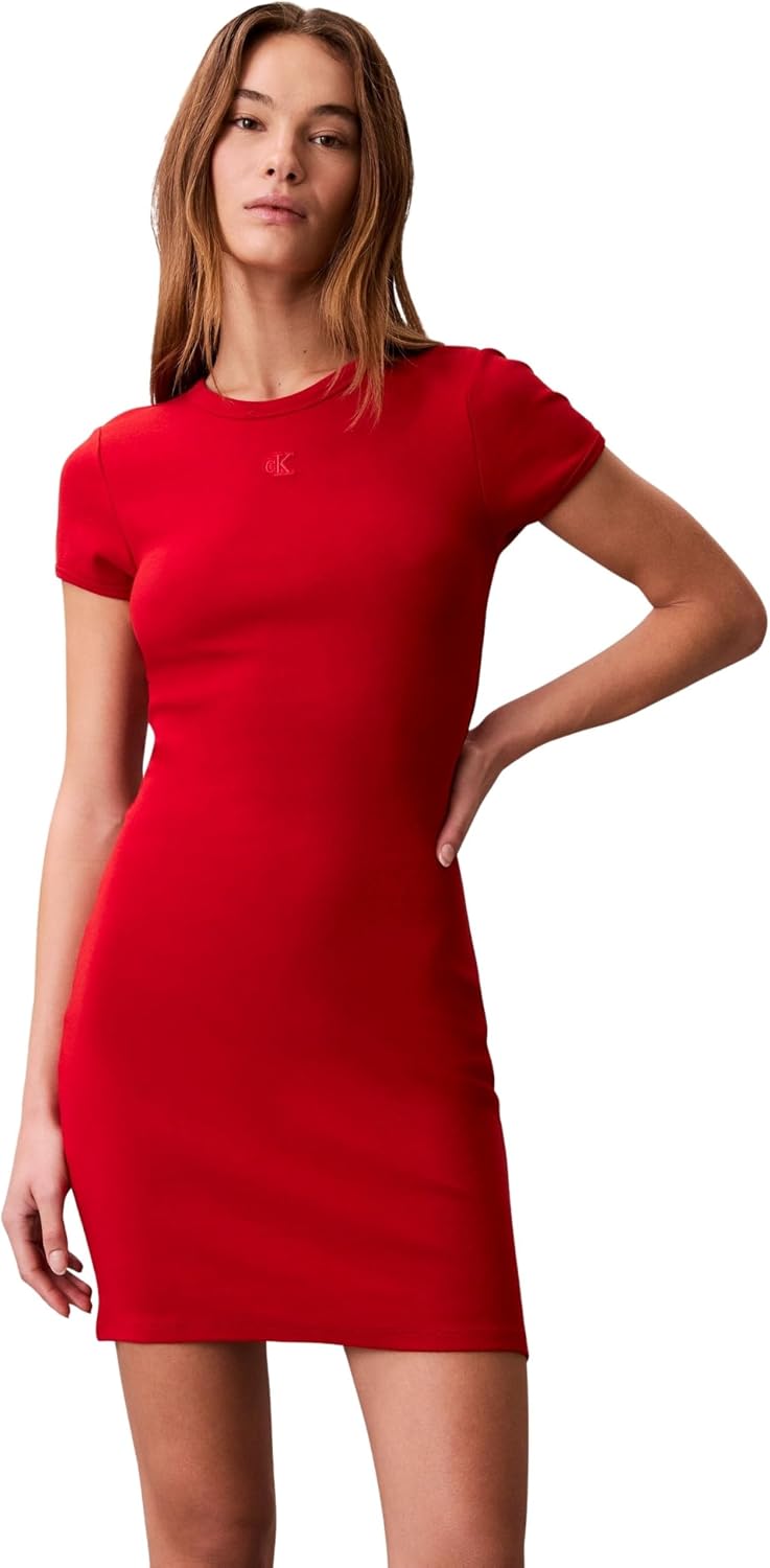 Detalle de Calvin Klein Damen T-Shirt Kleid Mini mit Rundhalsausschnitt – zeitloses Minimal-Design