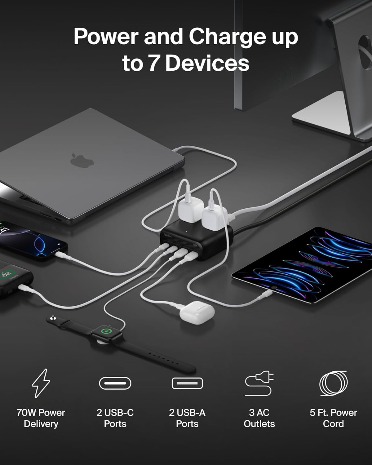Thumbnail 1 de Belkin GaN Charging Station 70W, 7-in-1 Dual USB-C Charger