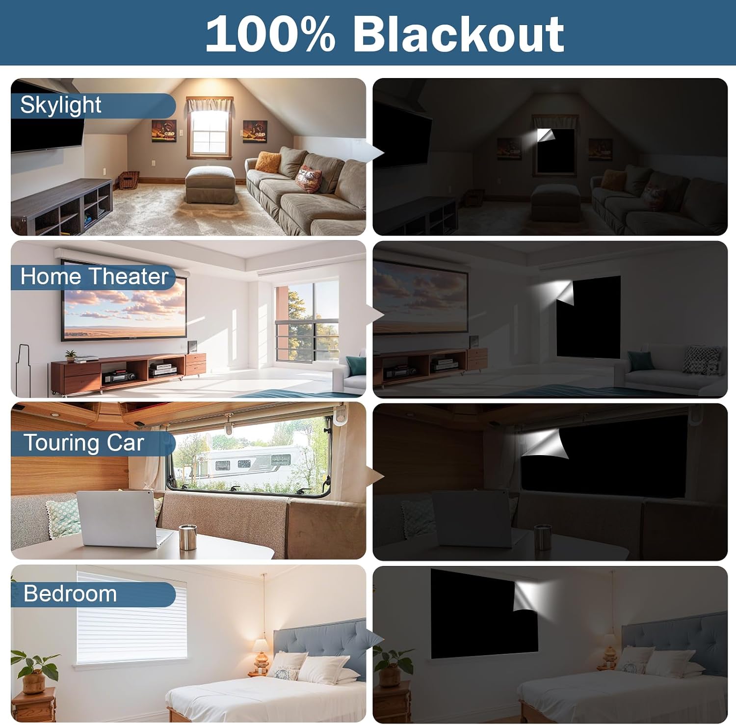 Thumbnail 6 de Blackout Blinds Stick On 300x145cm – 100% Blackout, 420D Fabric, Cut-to-Size & Portable