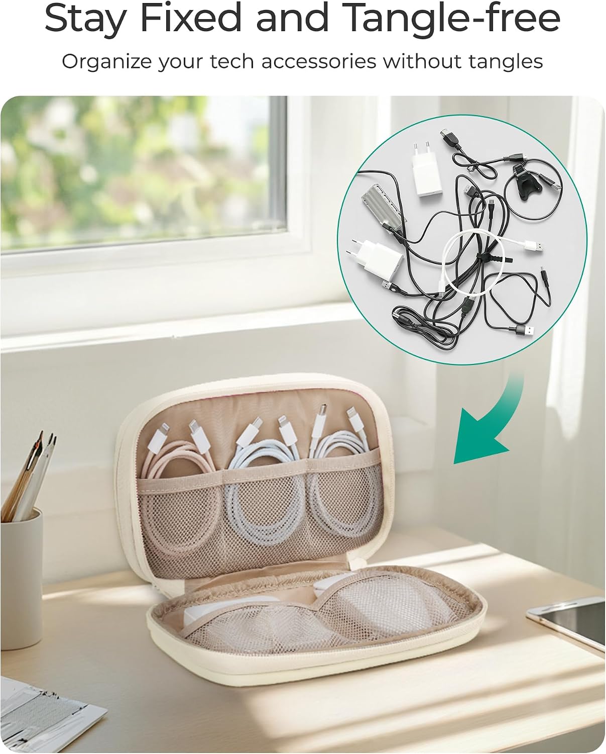 Detalle 2 de BAGSMART BM0101036 Electronics Organizer, Double-Layer Padded Case, Beige