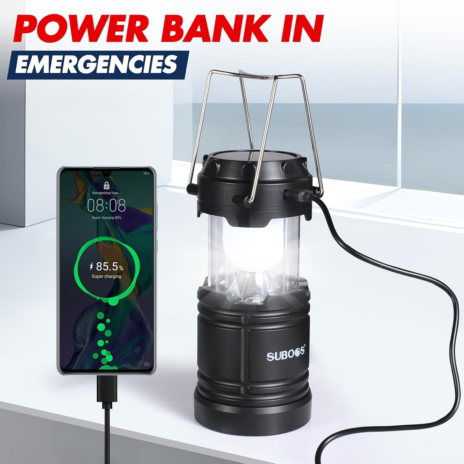Detalle de SUBOOS Rechargeable Camping Lanterns: Solar & Battery Powered Light with Magnetic Base