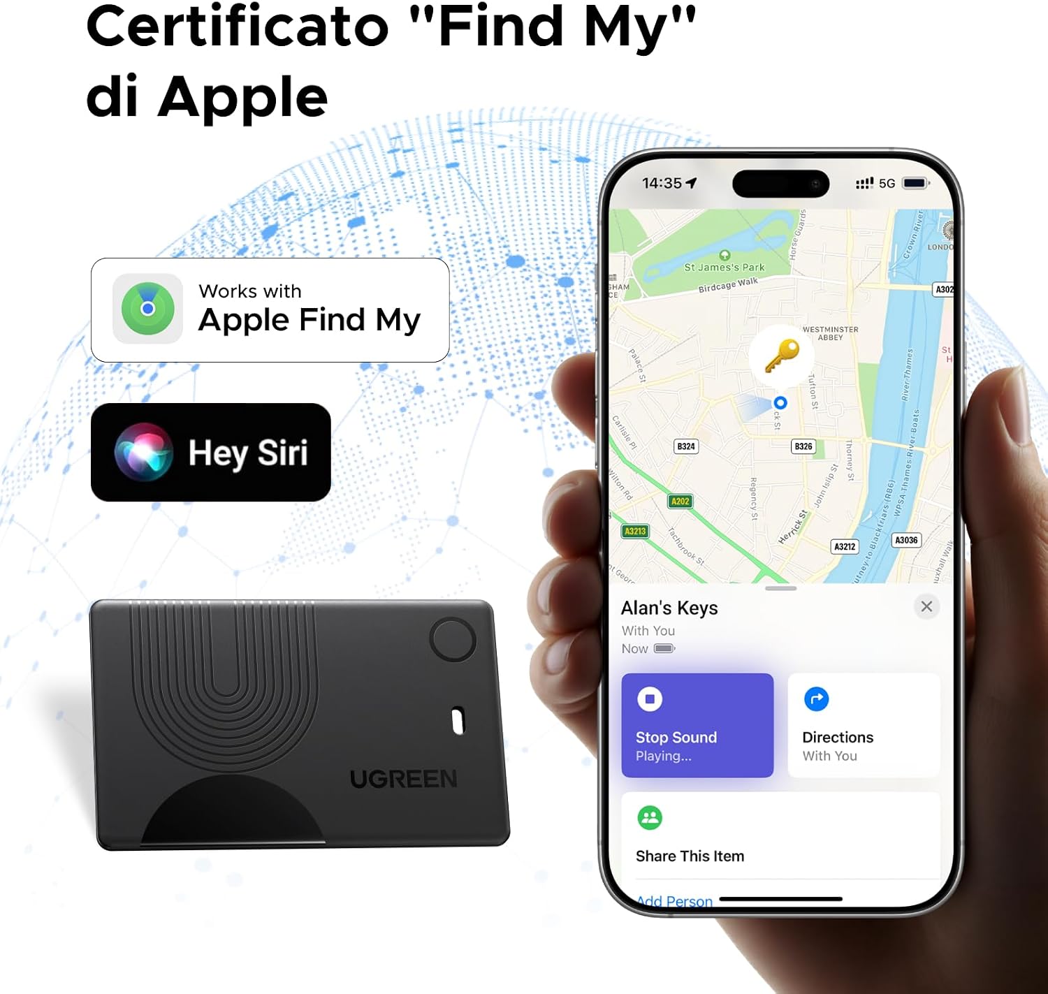 Detalle de UGREEN FineTrack wallet con localizzazione Apple Find My