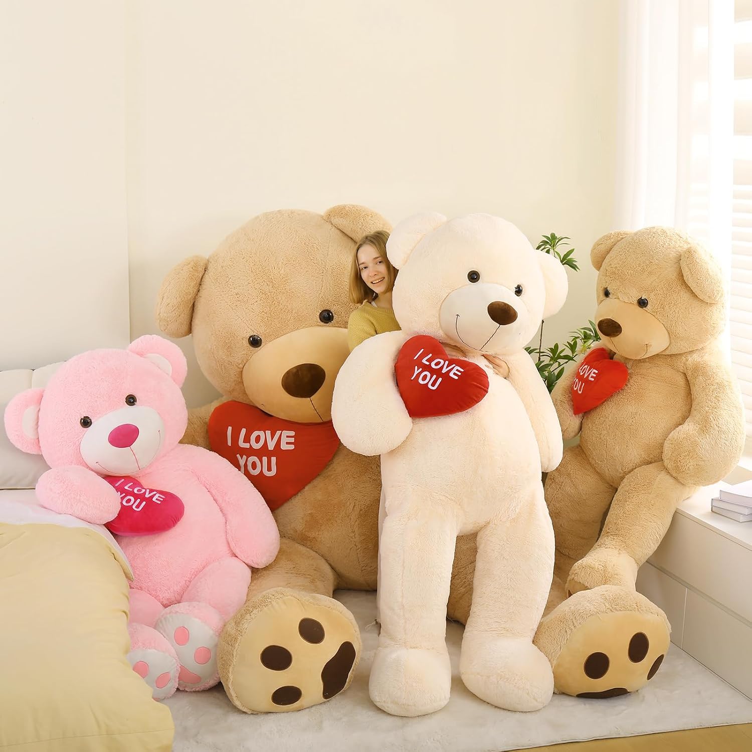 Detalle de MorisMos 130 cm Orso Peluche Gigante con I Love You – Compagno XXL Morbido e Adorabile