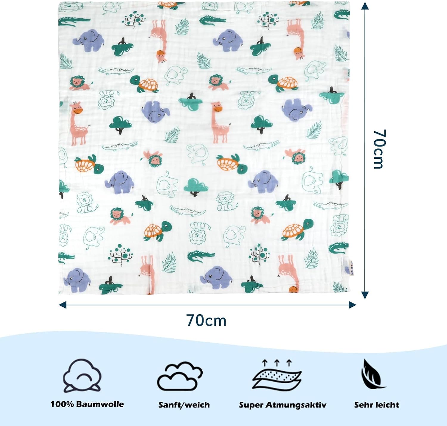Thumbnail 5 de Maliton 6-Pack Muslin Burp Cloths (100% Cotton) – 70x70cm Muslin Squares for Newborns