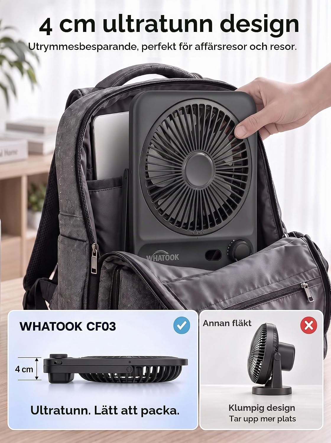 Thumbnail 5 de WHATOOK CF03 uppladdningsbar bordsfläkt, 10 000 mAh, 100 hastigheter