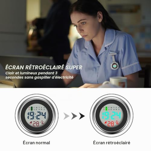 Detalle de Vicloon Montre Infirmière en Silicone avec Clip – Montre de poche fob et broche pour infirmières