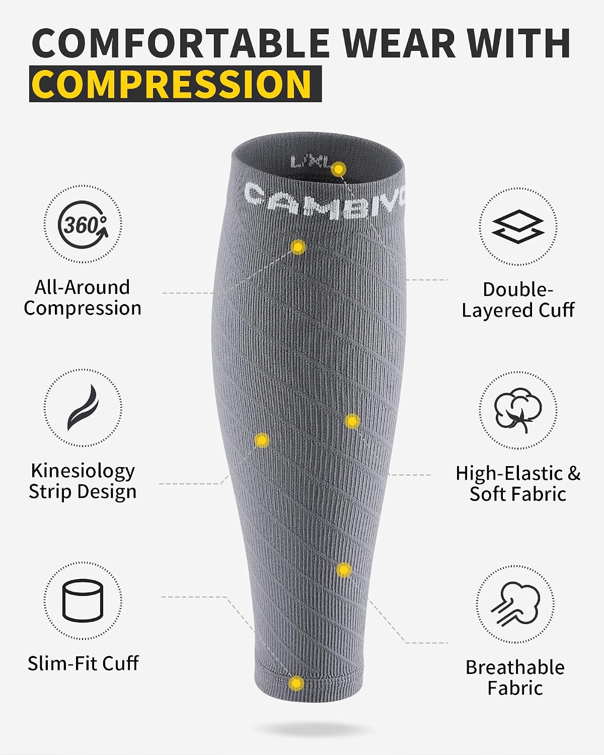 Thumbnail 1 de CAMBIVO Calf Compression Sleeves (2 Pairs) for Men & Women