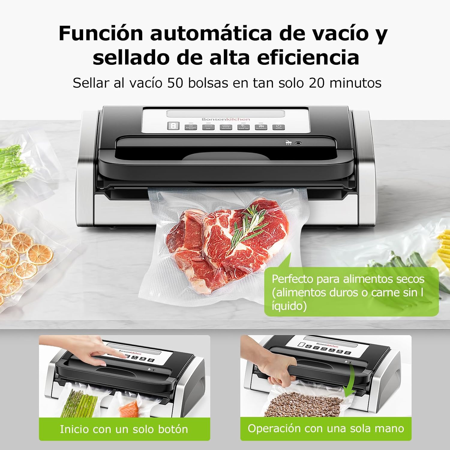 Detalle de Bonsenkitchen Envasadora al Vacío Potente 4 bombas
